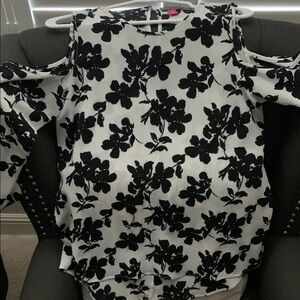 Vince Camuto Black and White Ruffled Cut Out Blouse